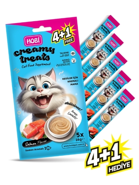 HOBİ KEDİ KREMA ÖDÜL MAMASI SOMONLU 5x14 GR 5 Lİ*12